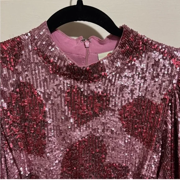 Farm Rio Hearts Sequin Long Puff Sleeve Mini Dress Sz M NWT - Picture 7 of 16